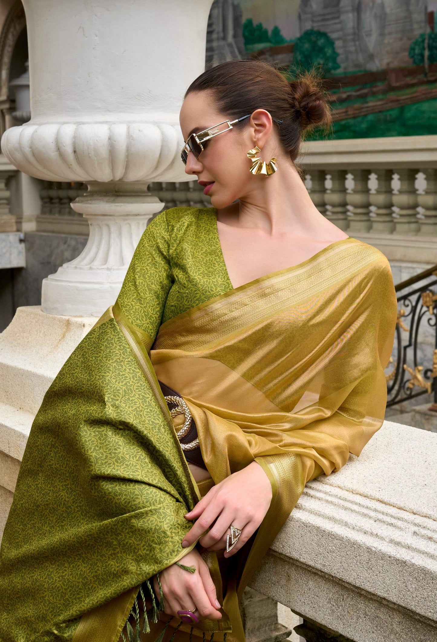 Anaita Green Designer Weaving Pure Tissue Saree With Blouse