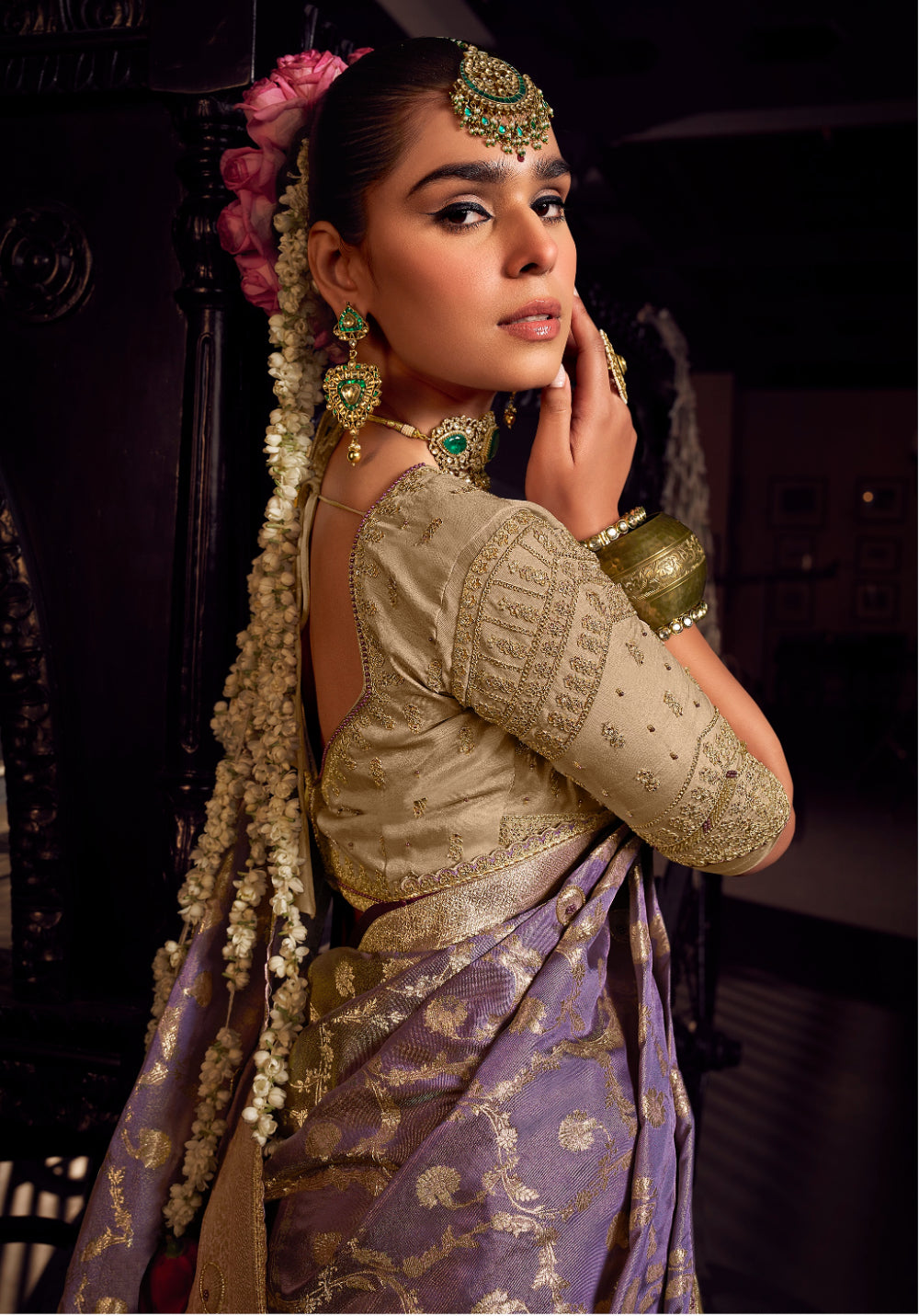 Anaita Lavender Viscose Tissue Has Worked Pallu Saree With Embroidered Blouse Piece