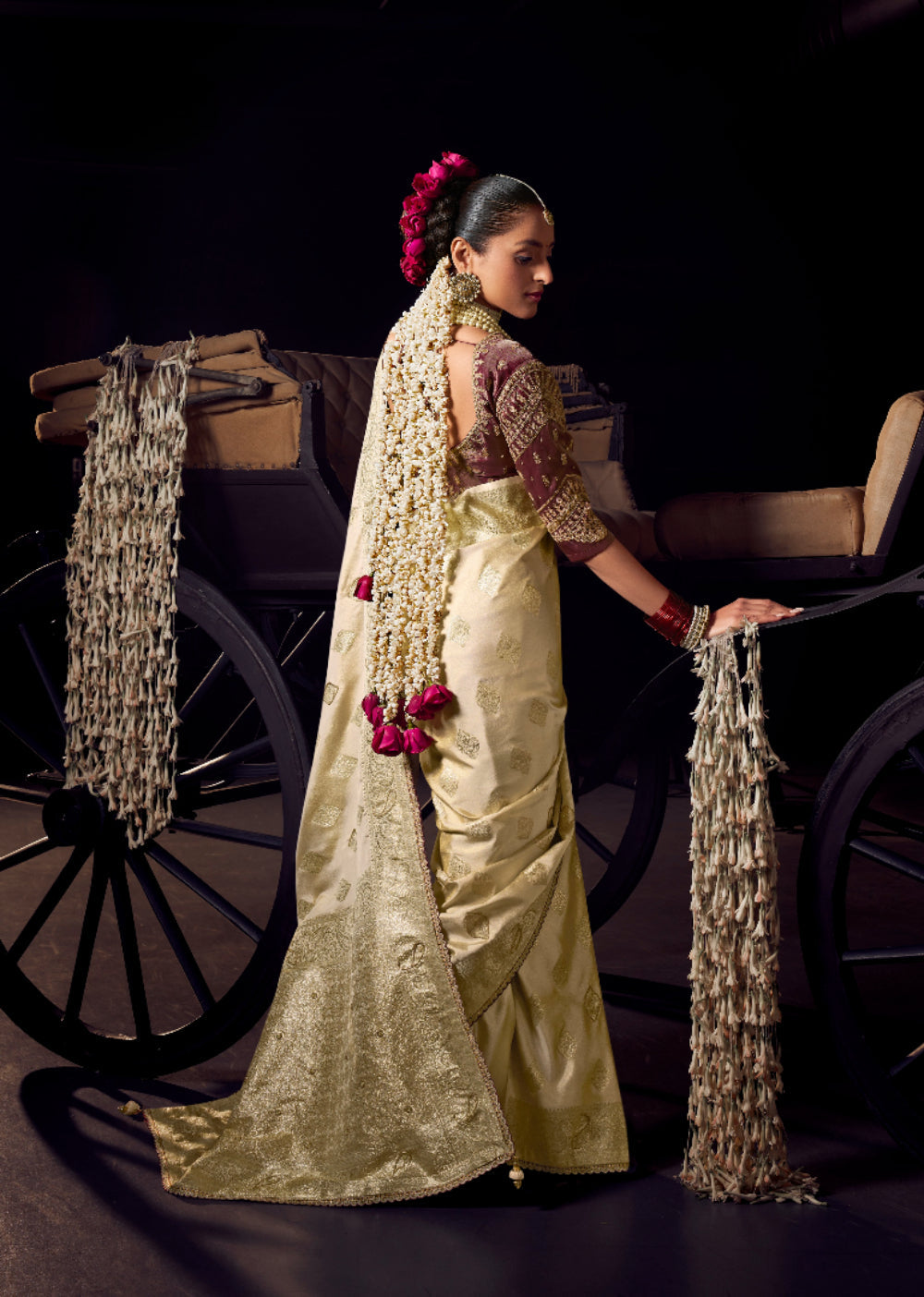 Anaita Beige Viscose Tissue Has Worked Pallu Saree With Embroidered Blouse Piece