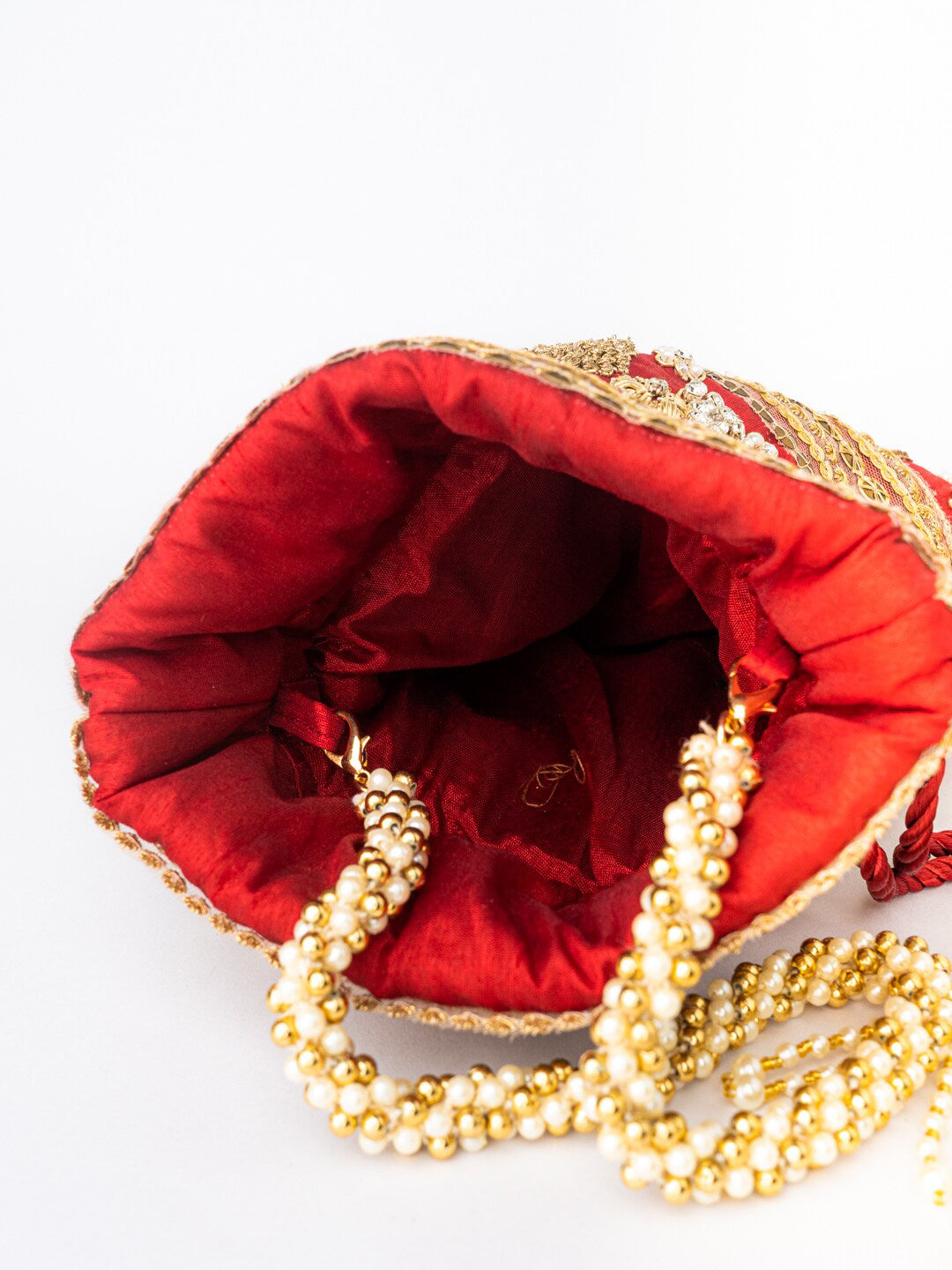 NR By Nidhi Rathi Maroon & Gold-Toned Persia Embroidered Potli Clutch
