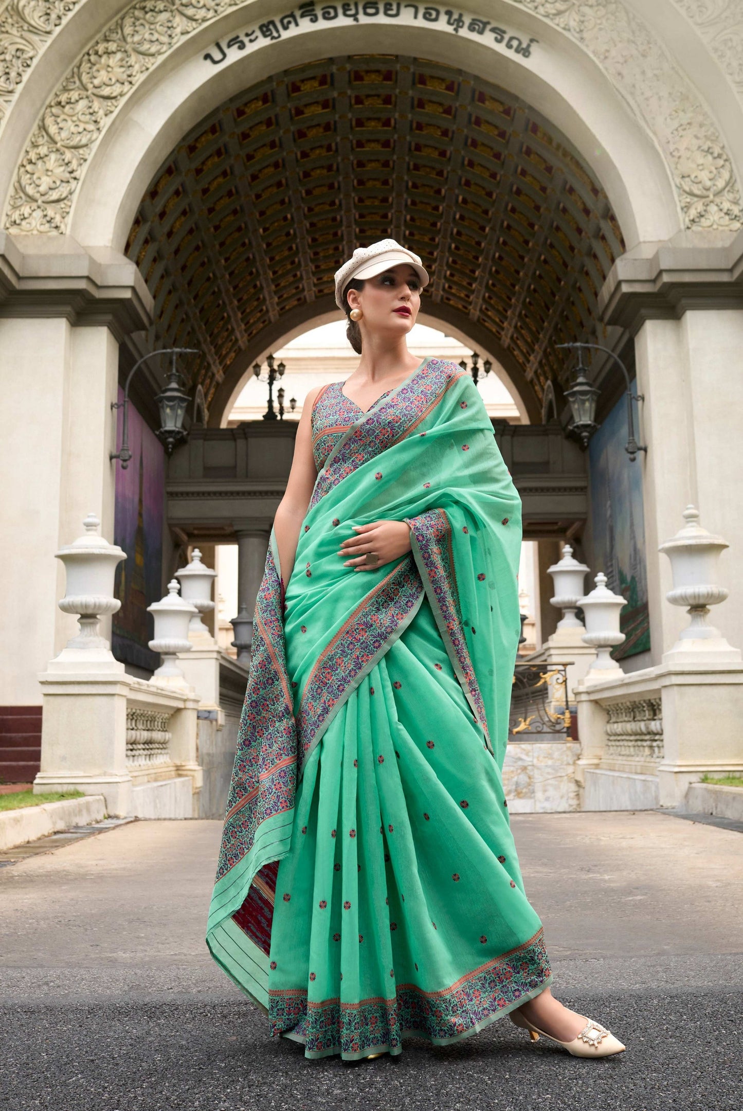 Anaita Green Designer Weaving Soft Linen Saree With Blouse