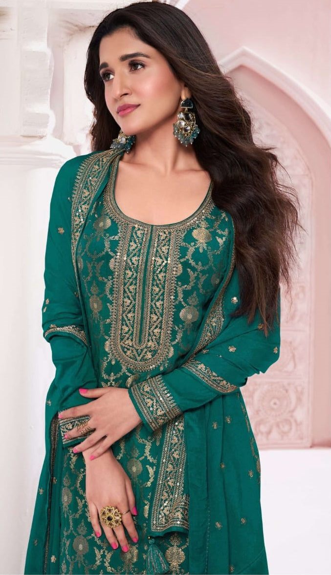 Anaita Dark Green Dola Silk Thread Sequence Embroidered Salwar Suit