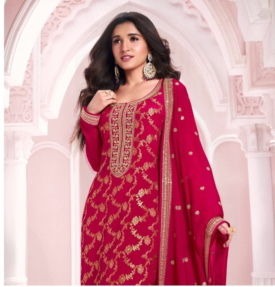Anaita Red Dola Silk Thread Sequence Embroidered Salwar Suit