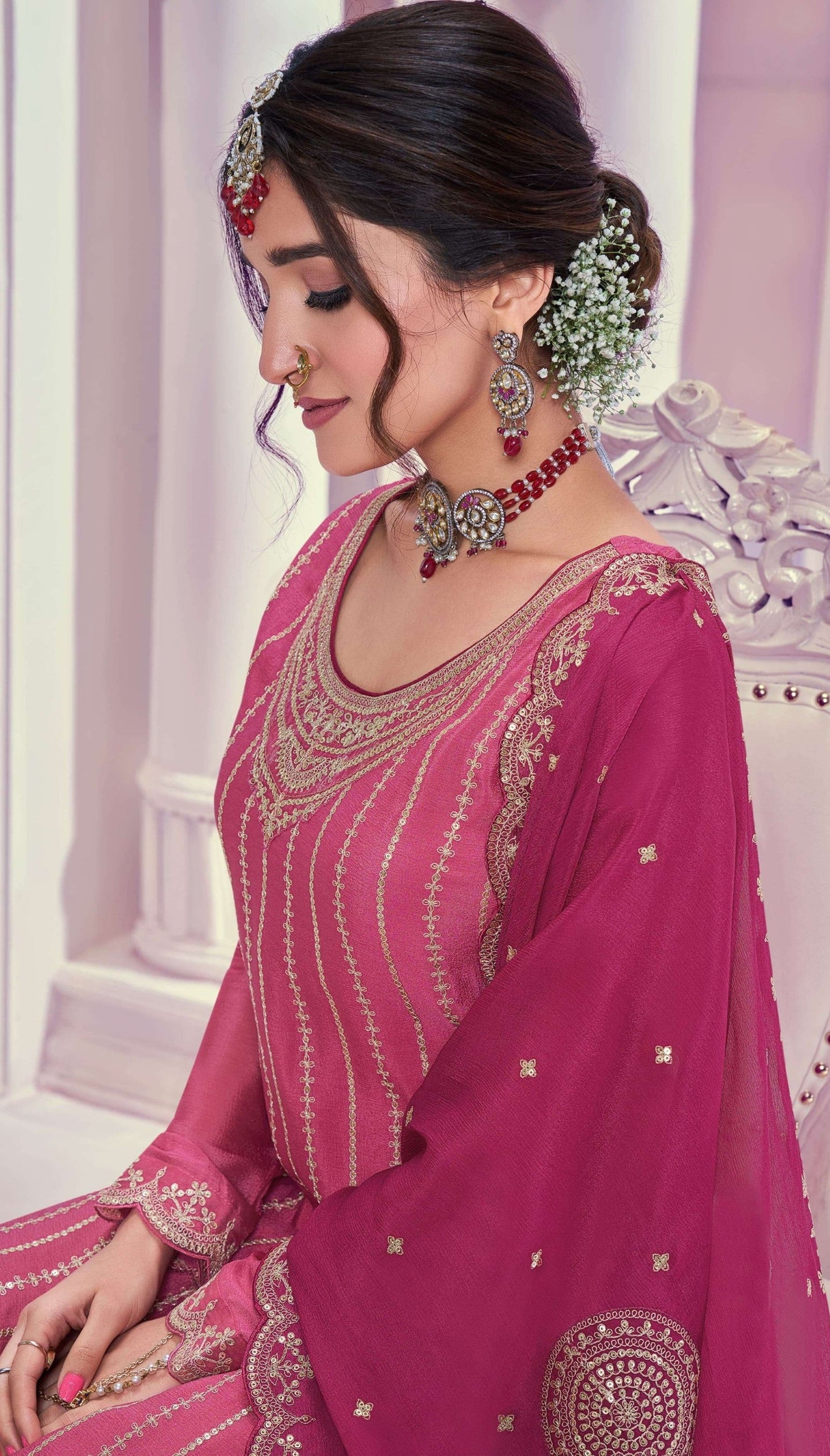 Anaita Pink Chiffon Sequins Embroidered Readymade Salwar Suit