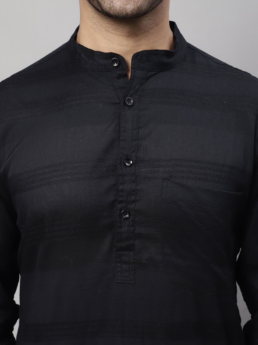 Even Apparels Black Pure Cotton Kurta With Band Collar
