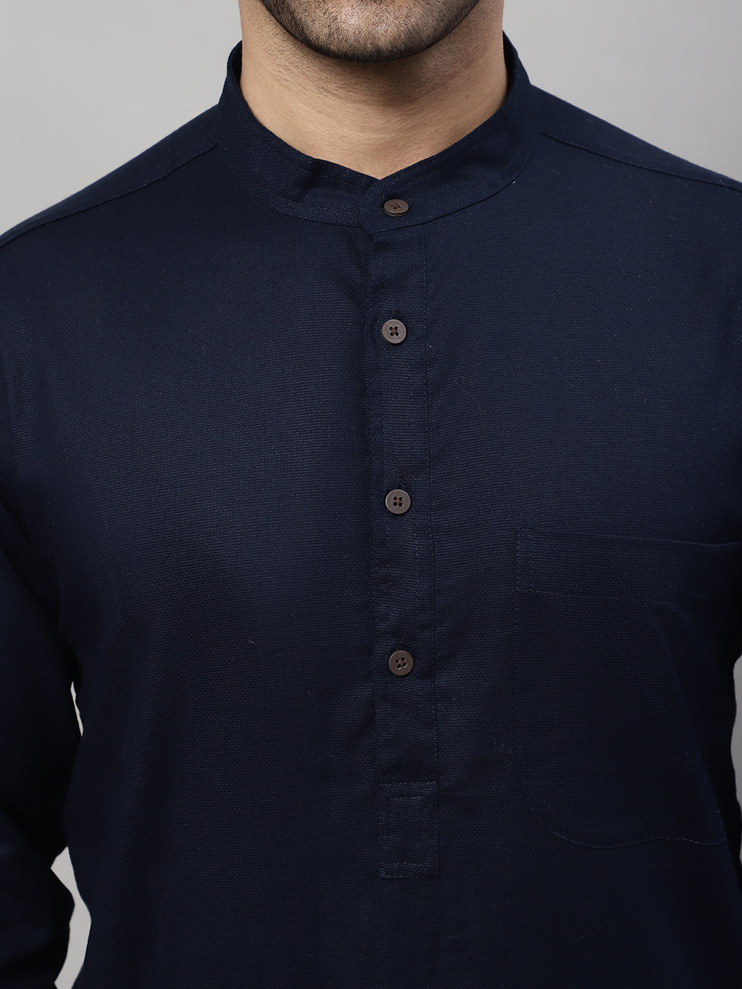 Even Apparels Blue Pure Cotton Kurta With Band Collar