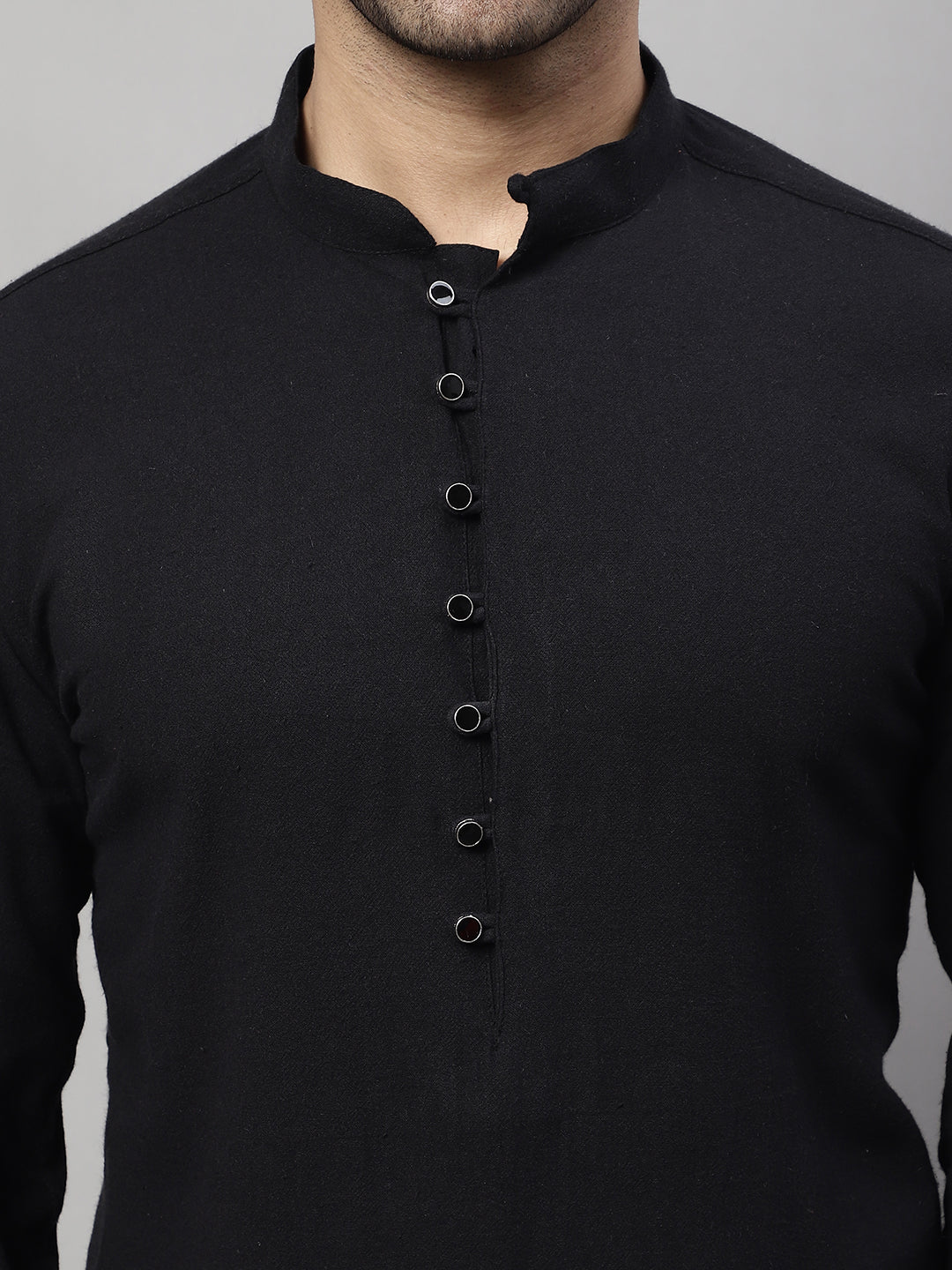 Even Apparels Black Pure Cotton Kurta With Band Collar