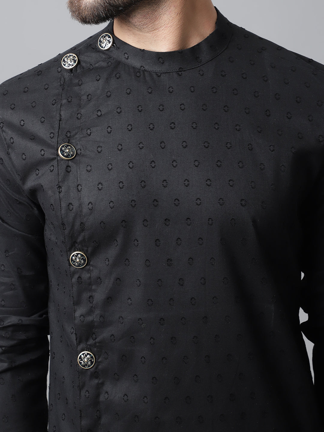Even Apparels Black Pure Cotton Kurta With Band Collar