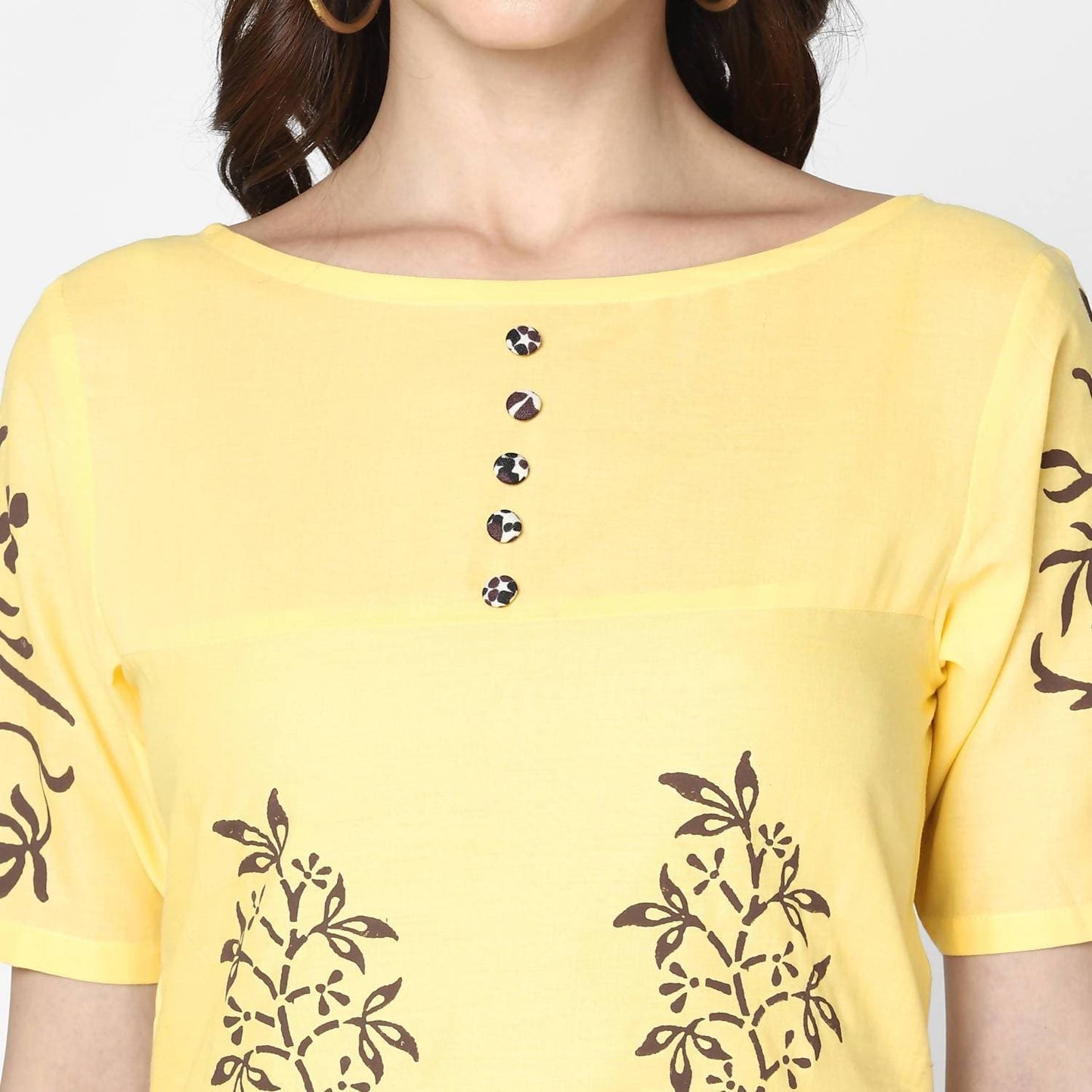 Cheera Hand Block Print Pale Yellow & Black Straight Kurta With Palazzo (MAAI-082K)