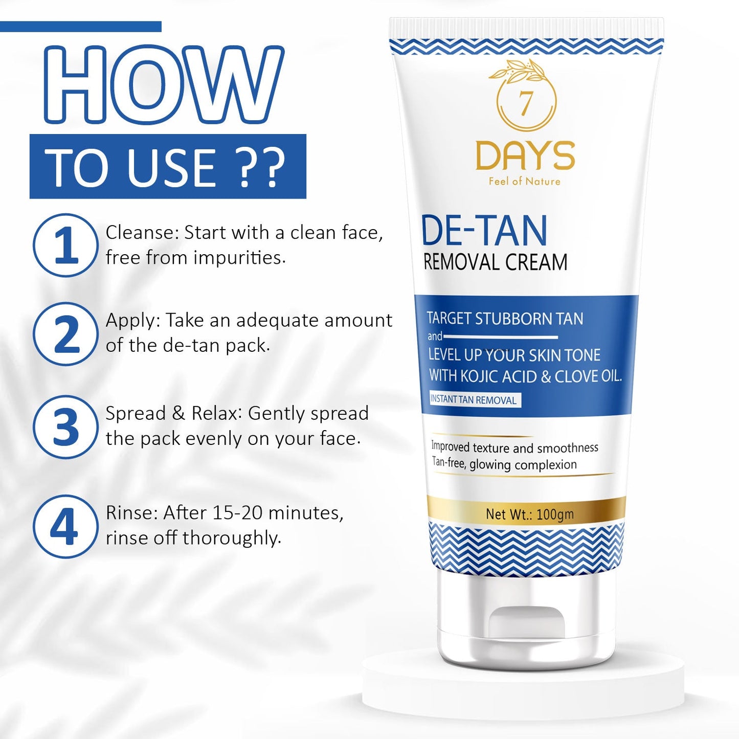 7Days Organic De-Tan Tan Removal Cream - 100 gms