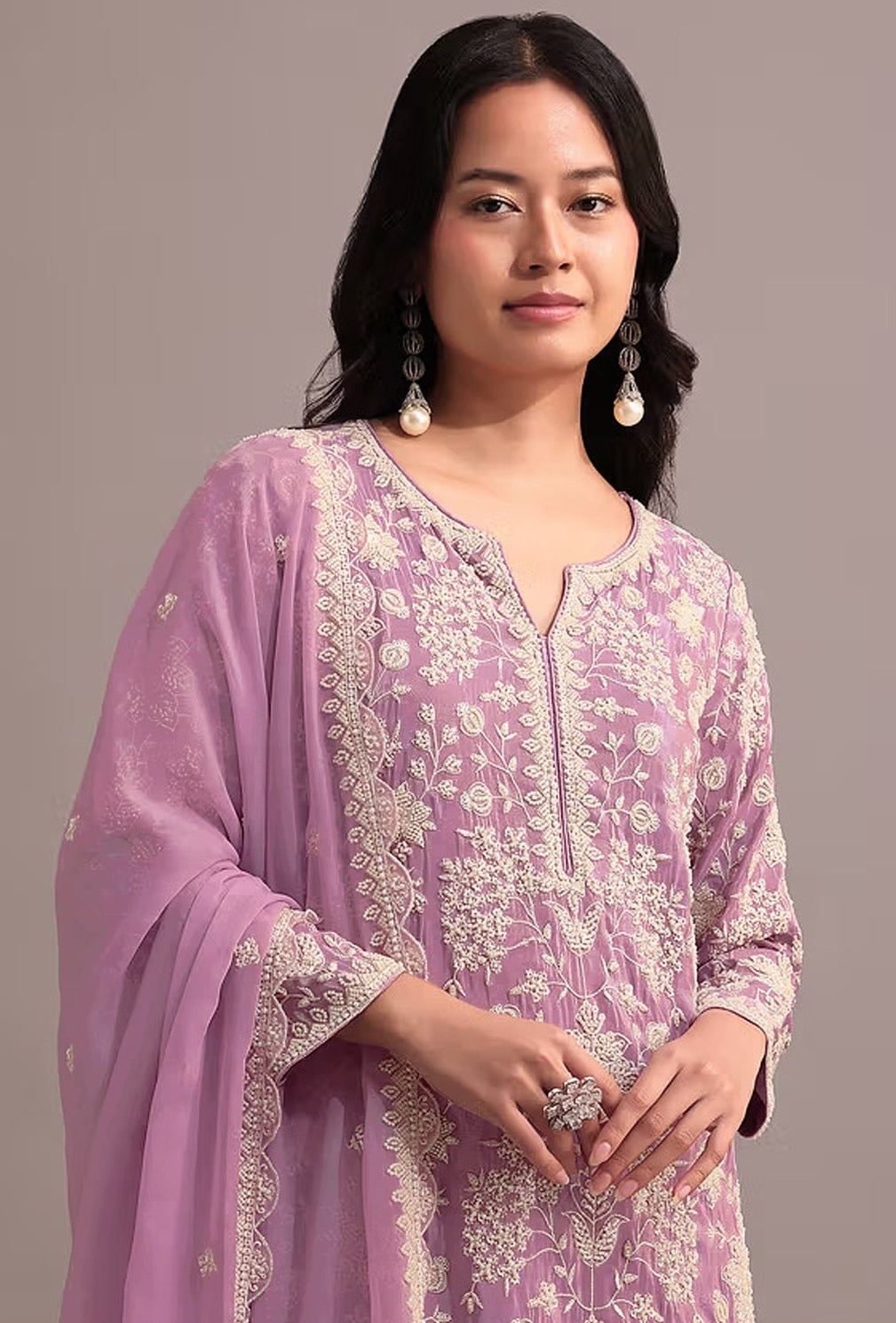 Anaita Pink Embroidered Faux Georgette Sharara Suit