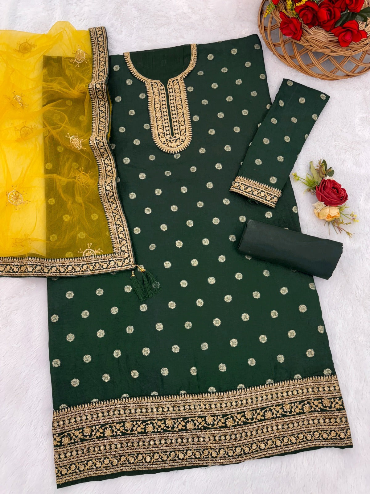 Anaita Green Embroidered Viscose Patiala Salwar Suit