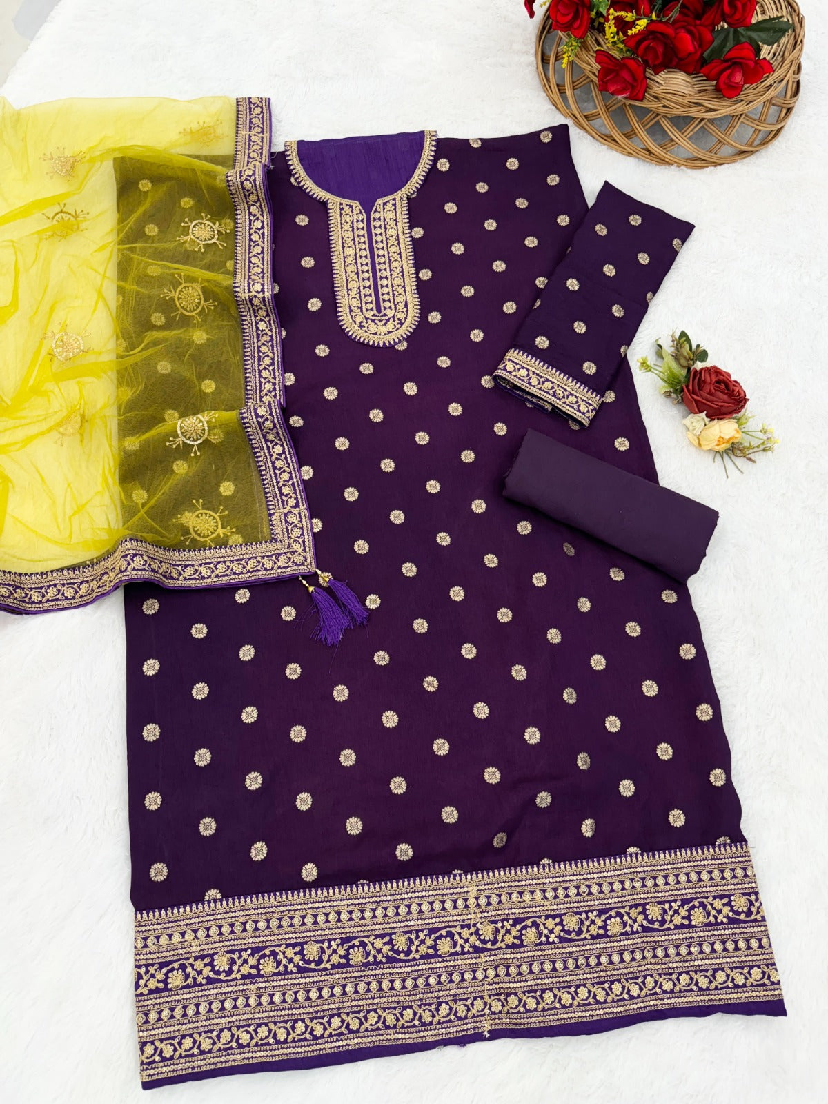 Anaita Purple Embroidered Viscose Patiala Salwar Suit