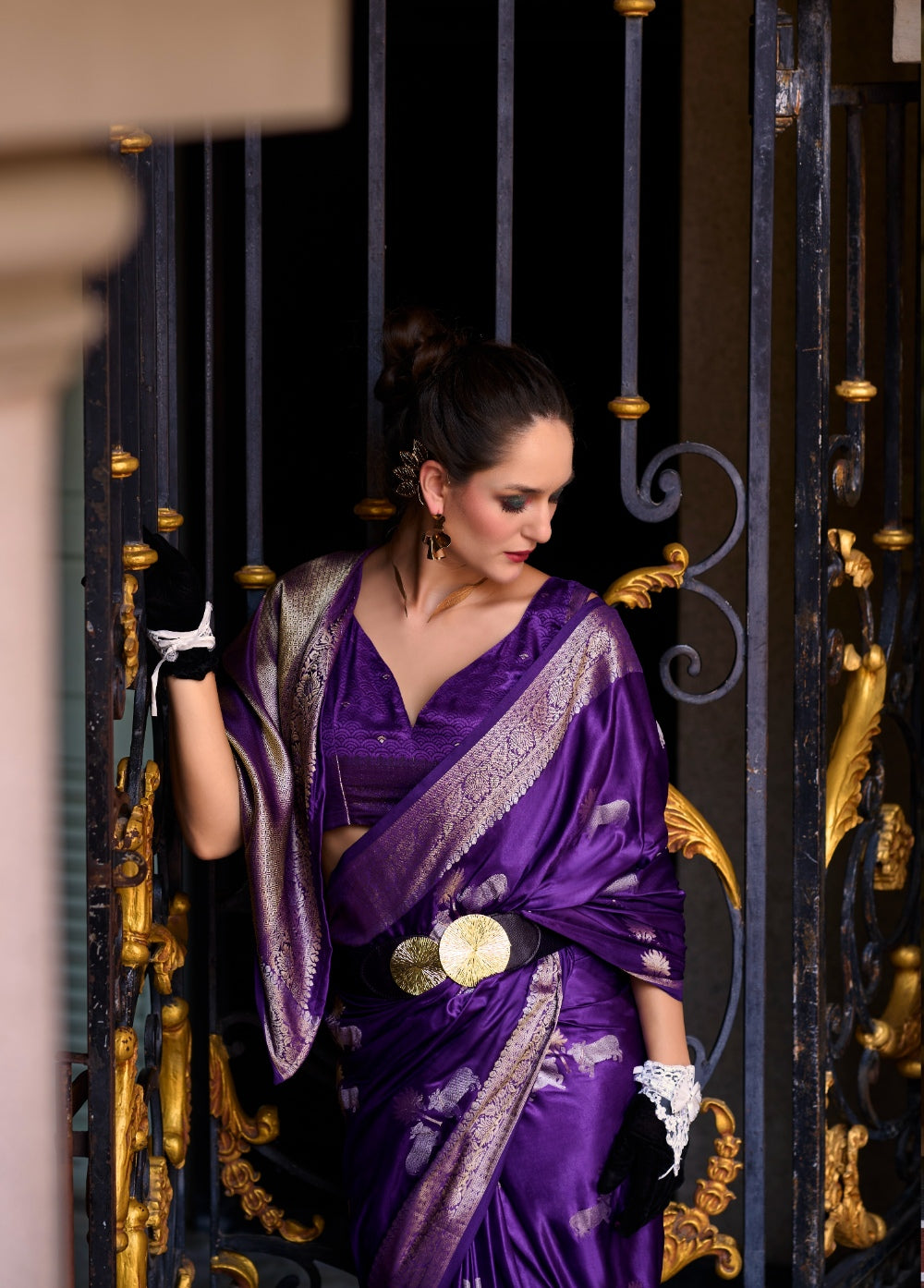Anaita Purple Silk Tissue Zari Weaving Work Saree With Blouse Piece