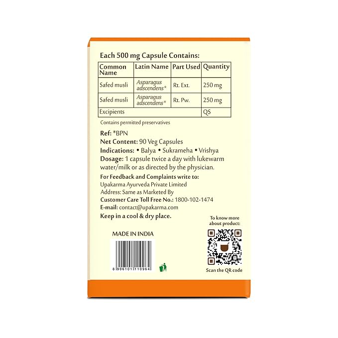 Upakarma Ayurveda Safed Musli Capsules - 90 Caps