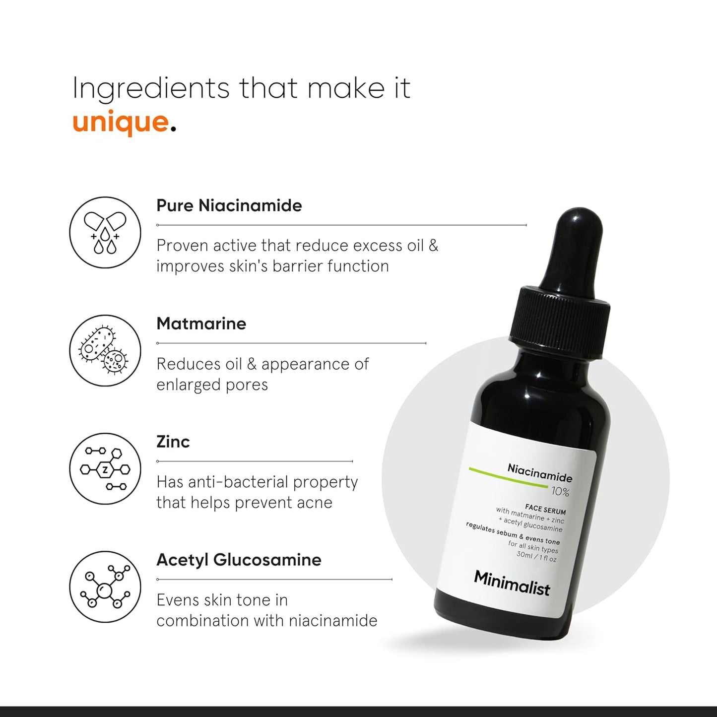 Minimalist Oil Control & Anti-Acne 10% Niacinamide Face Serum with Zinc |-30ml