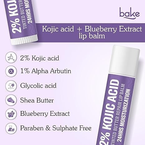 Bake 2% Kojic Acid Tinted Butter Brightening Lip Balm with 1% Alpha Arbutin & Glycolic Acid - 5 gms