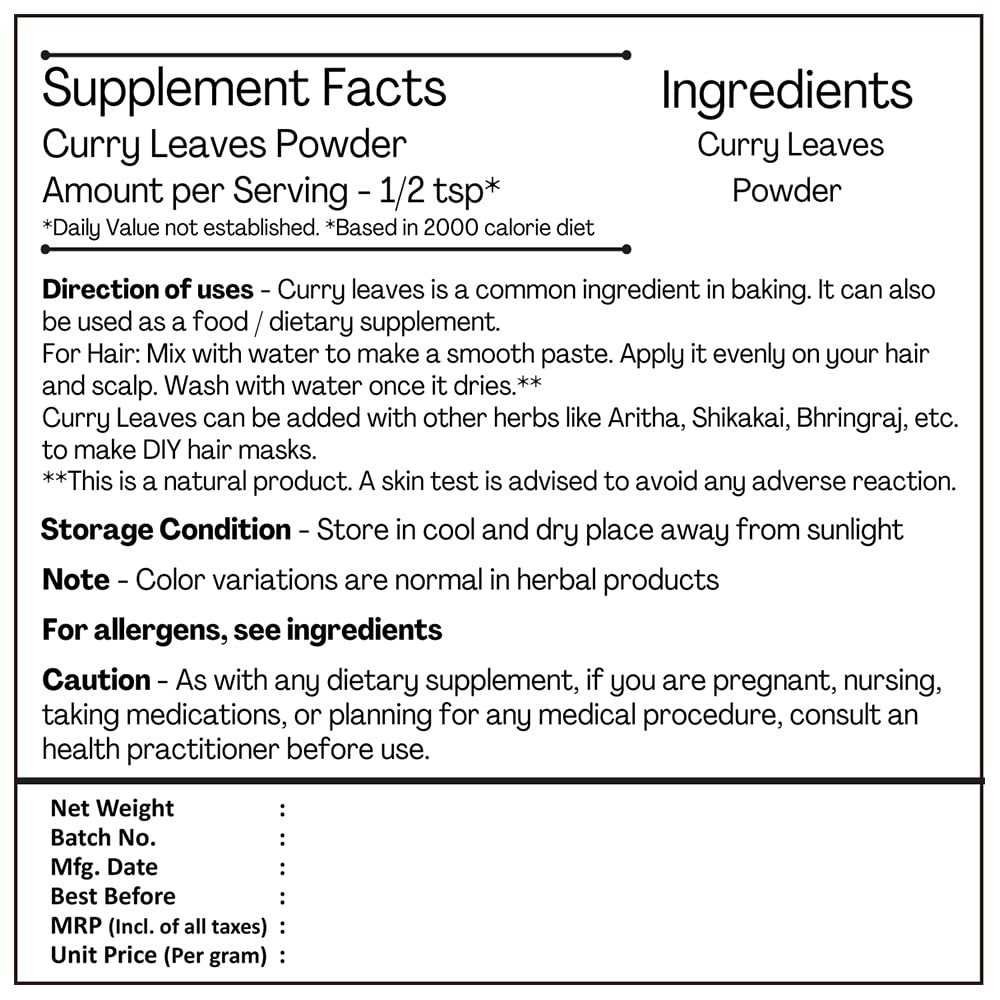H&C Natural Curry Leaves Powder For Strong And Shiny Hair - 227gms