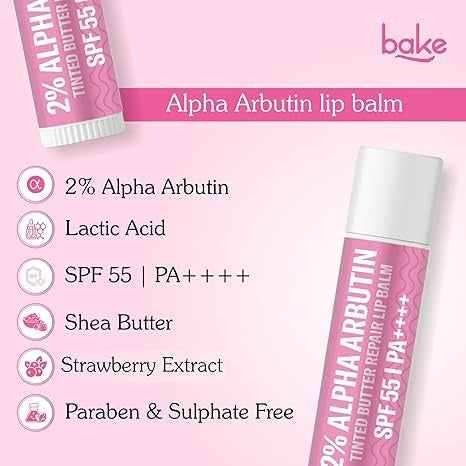 Bake 2% Alpha Arbutin Tinted Butter Brightening Lip Balm SPF 55 PA++++ - 5 gms