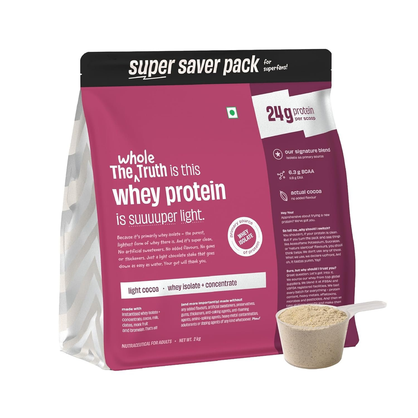 The Whole Truth Whey Protein Isolate+Concentrate - Light Cocoa
