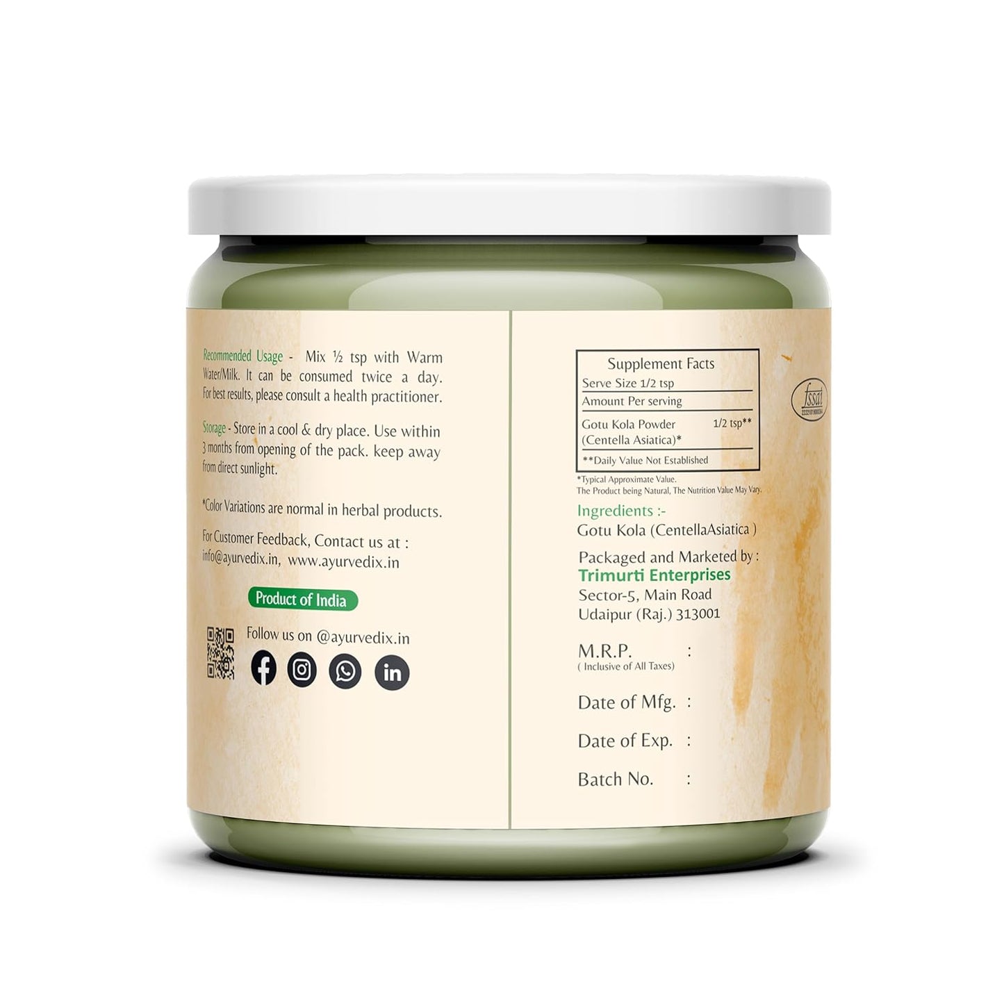 Ayurvedix Organic Gotu Kola Powder - 200 ml