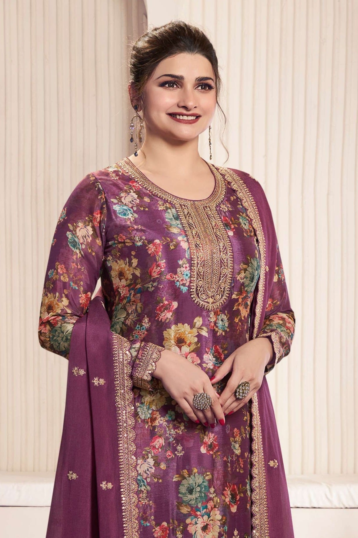 Anaita Purple Chinon Digital Print Sequence Embroidered Salwar Suit