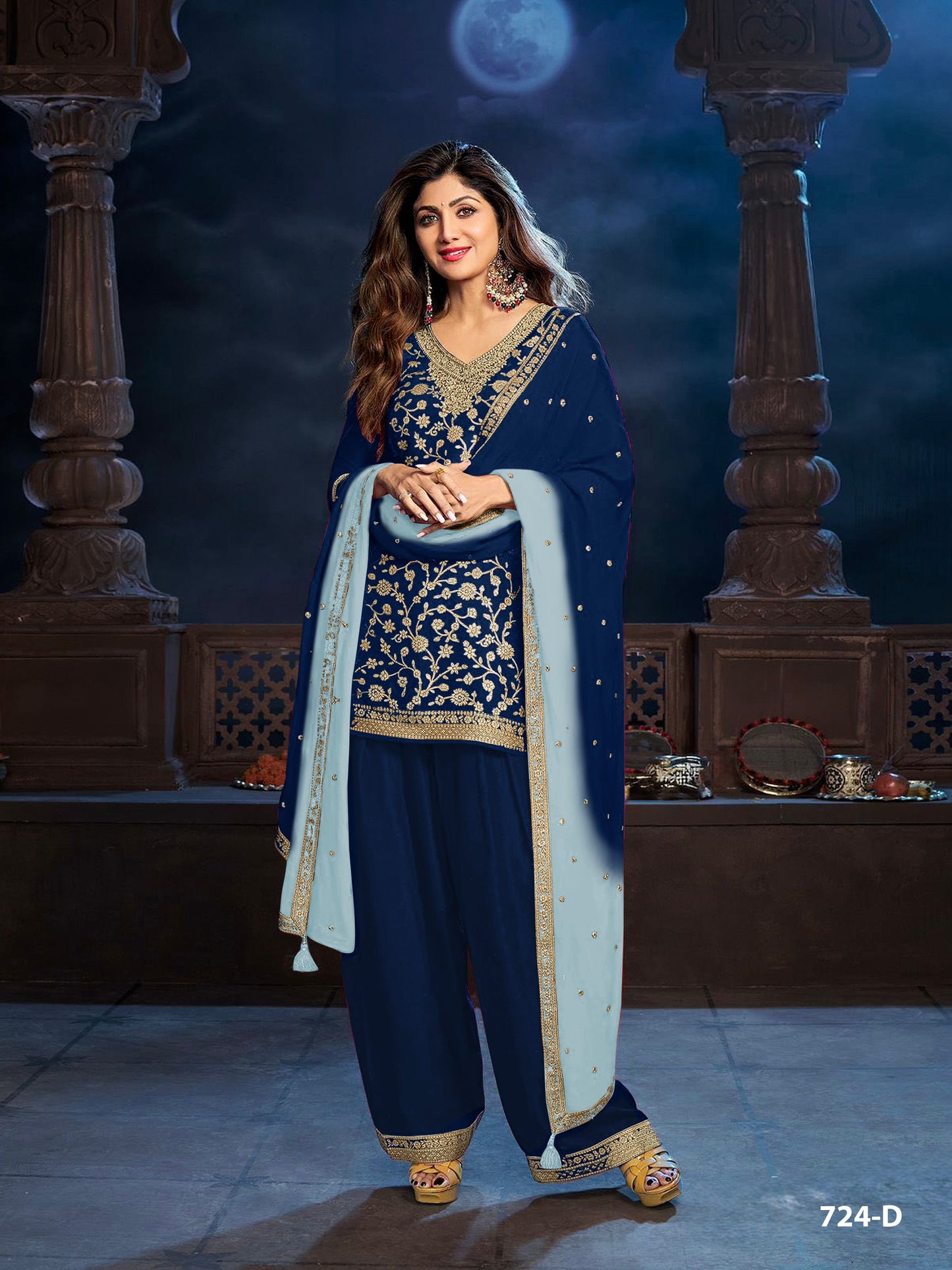 Anaita Navy Blue Silk Farshi Salwar Suit With Codding Dori & Sequence Work