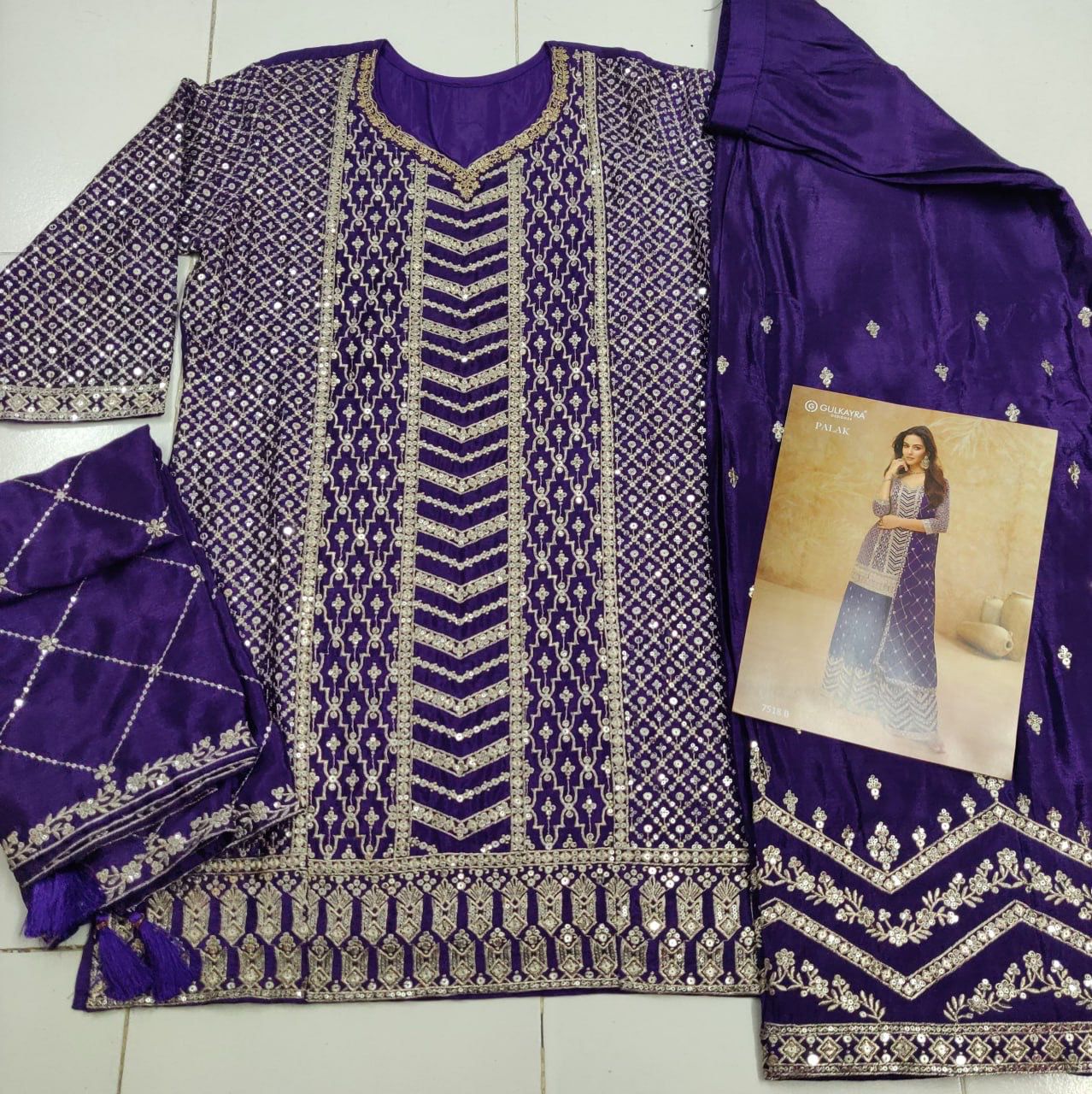 Anaita Violet Chinon Sequence Embroidered Readymade Salwar Suit