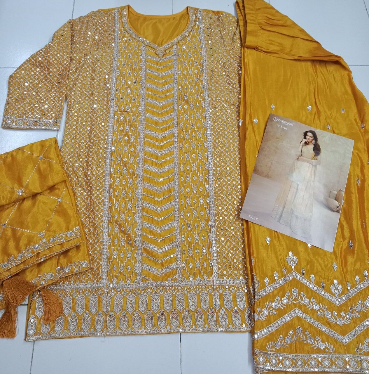 Anaita Yellow Chinon Sequence Embroidered Readymade Salwar Suit