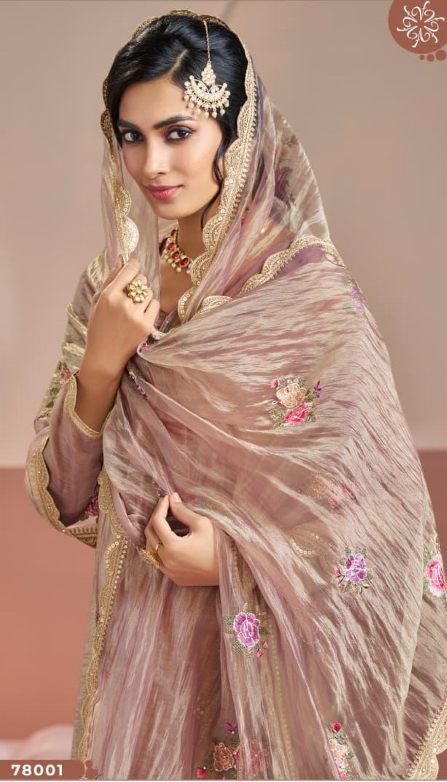 Anaita Peach Gold Silk Suit With Embroidery & Zari Work