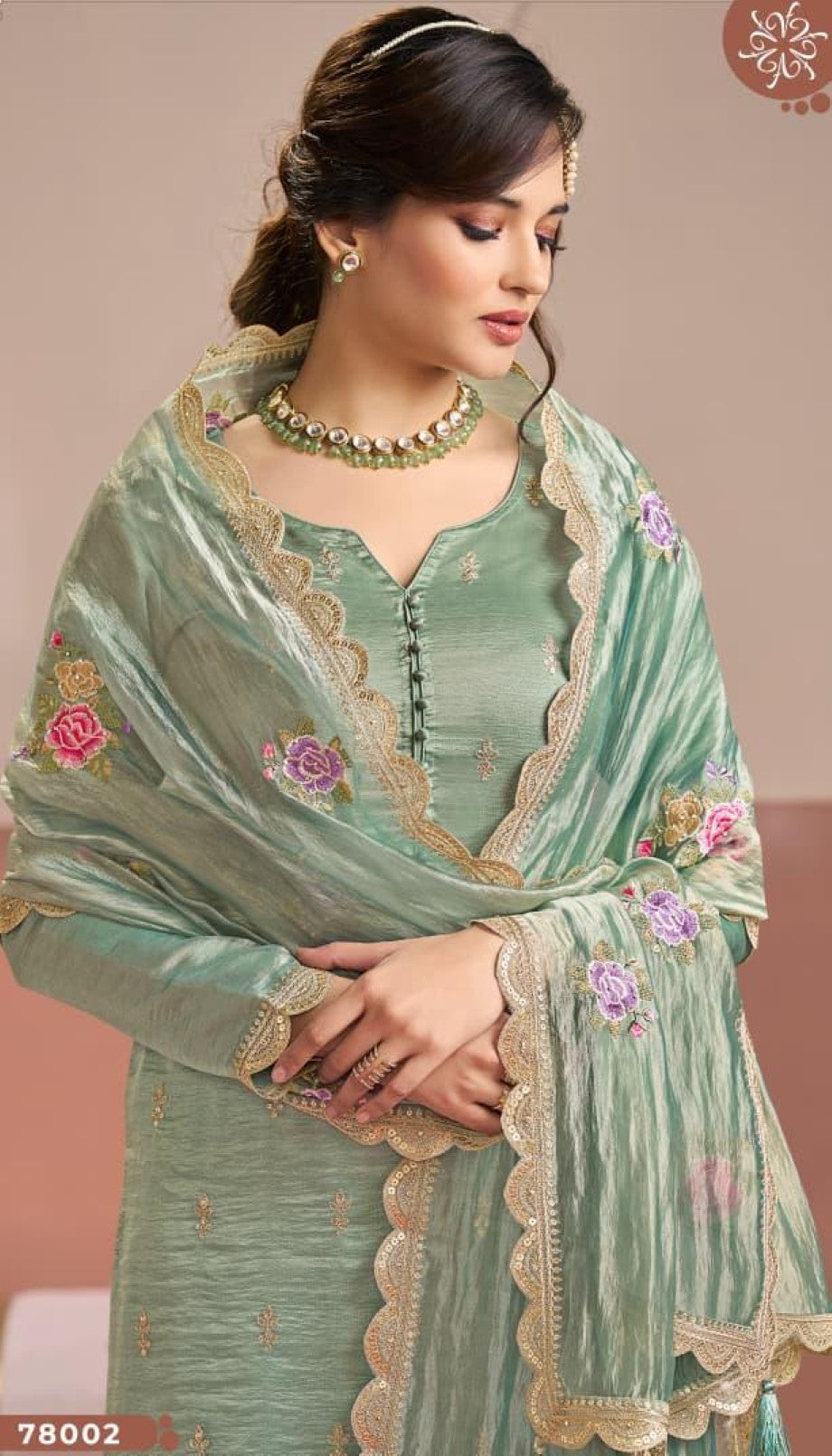 Anaita Sea Green Gold Silk Suit With Embroidery & Zari Work