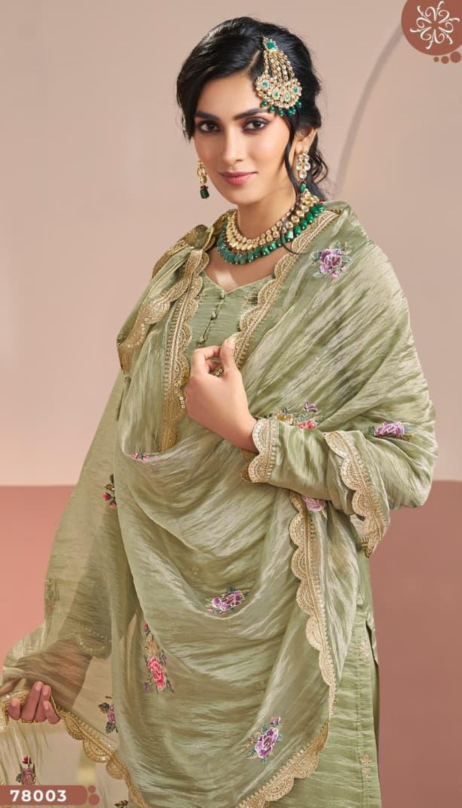 Anaita Olive Gold Silk Suit With Embroidery & Zari Work