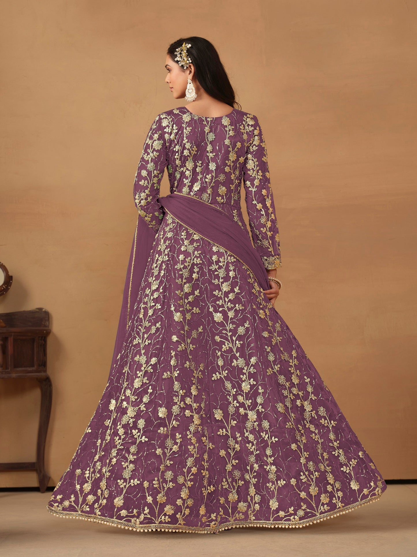 Anaita Lavender Embroidered Butterfly Net Anarkali Suit