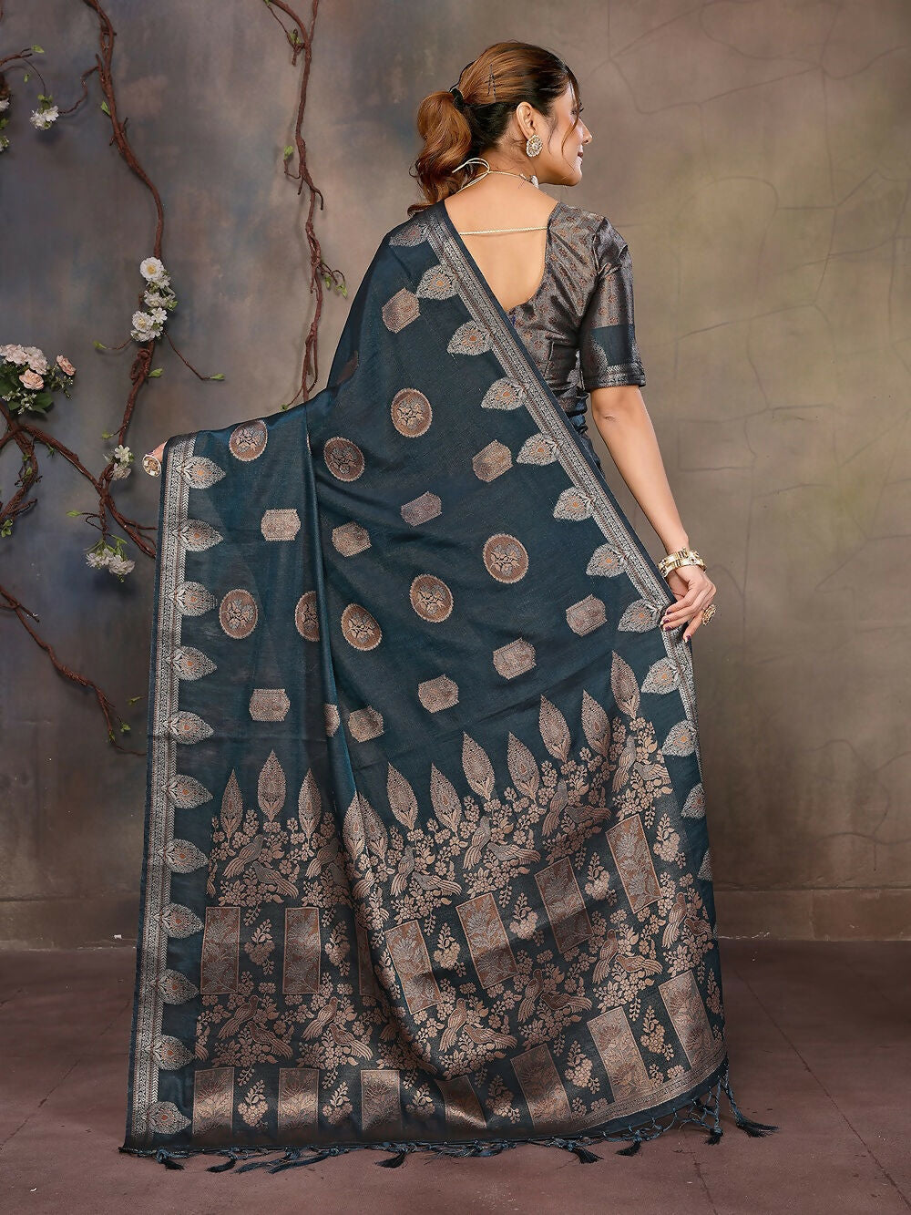 Joban Fashion Teal Blue Woven Jacquard Banarasi Silk Sarees