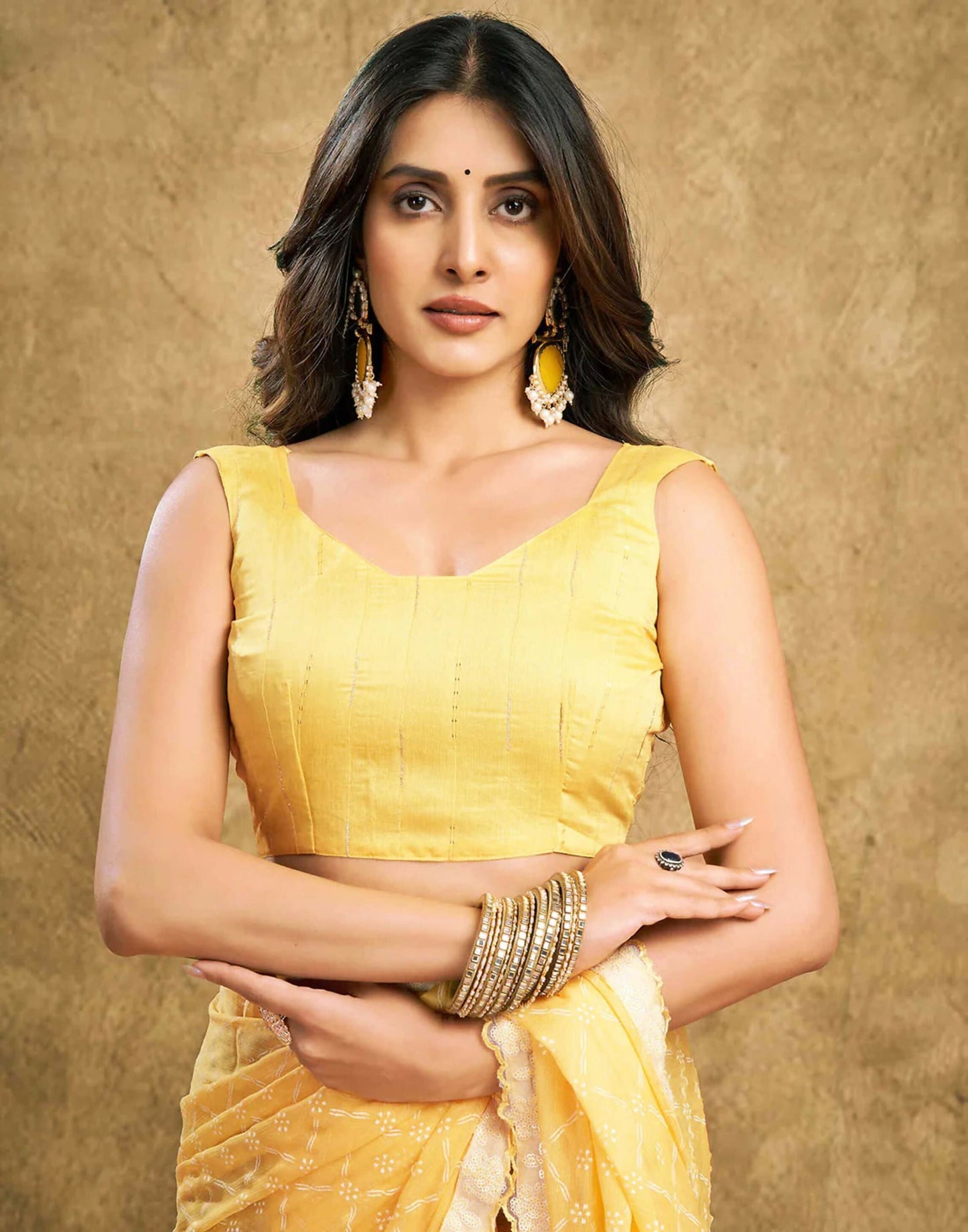 Joban Fashion Chiffon Light Yellow & White Printed Saree