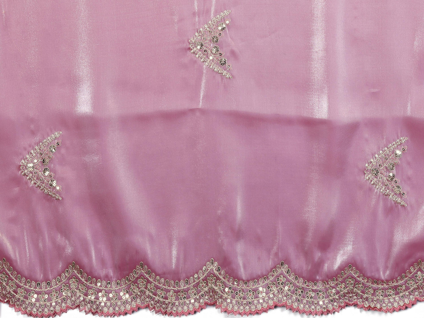 Vastranavya Baby Pink Embroidery Work Shimmer Chiffon Saree with Unstitched Blouse