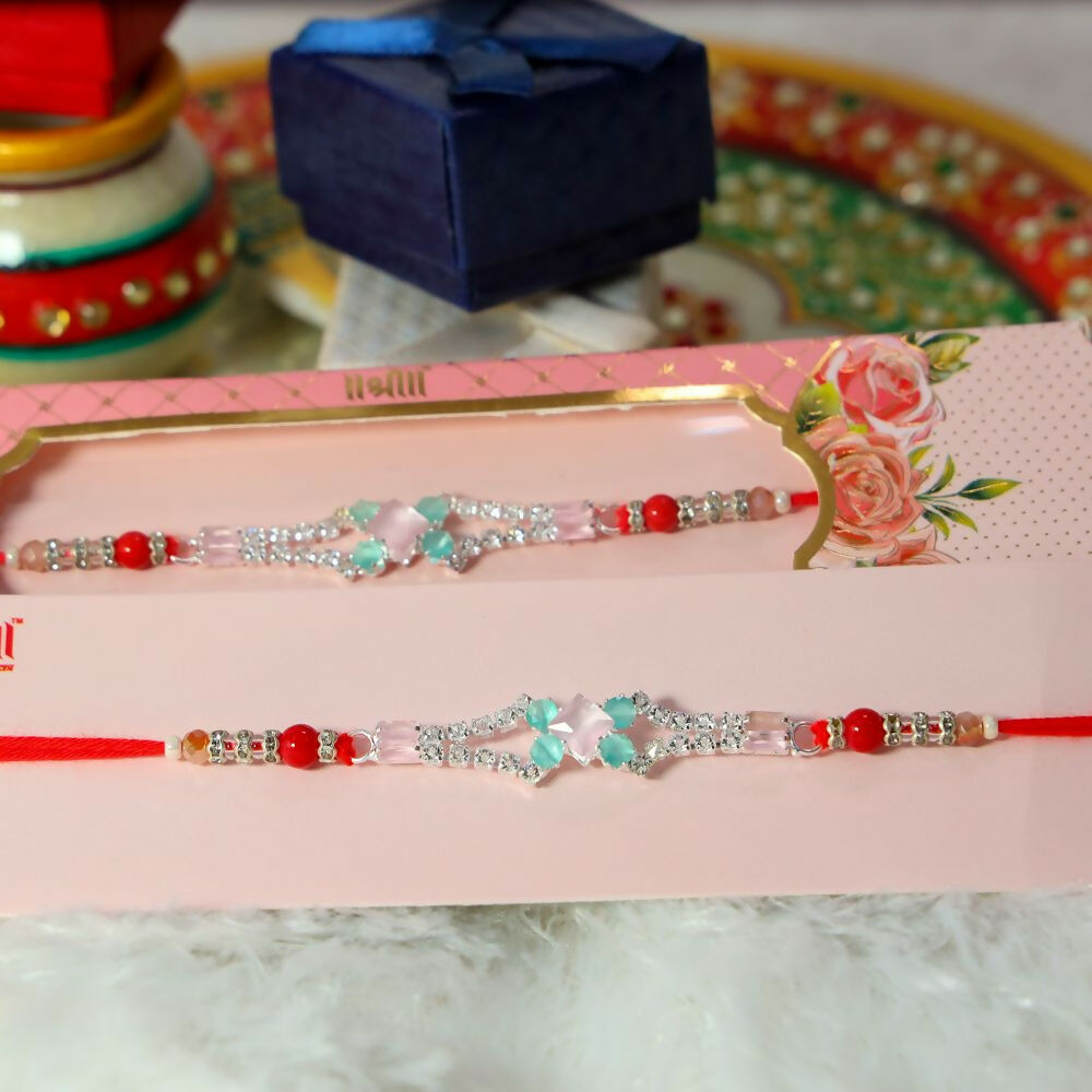 Indianvibez Ad Green / Pink Stock Stone Fancy Rakhi
