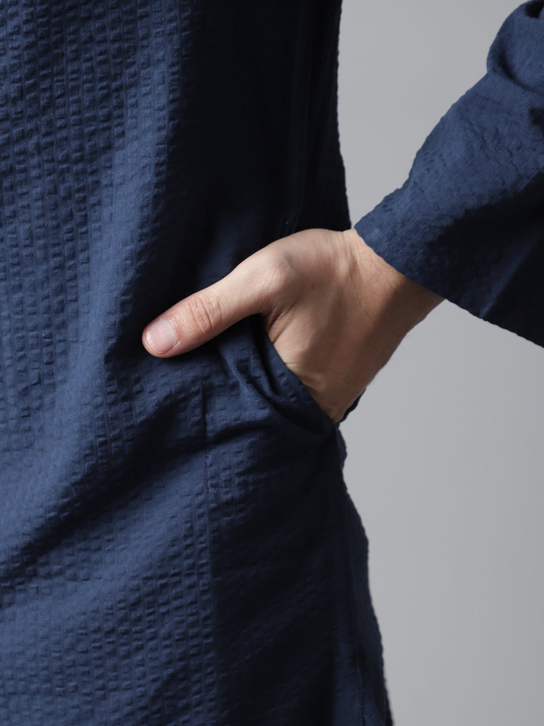 Even Apparels Blue Solid Kurta With Band Collar