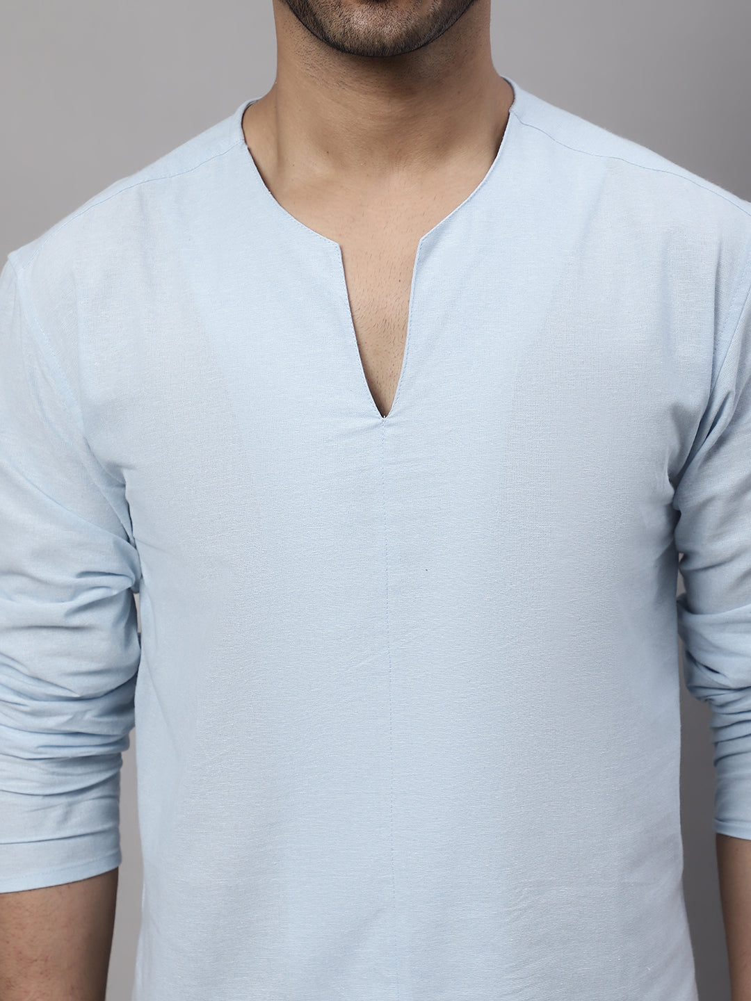 Even Apparels Blue Pure Cotton Open Neck Kurta