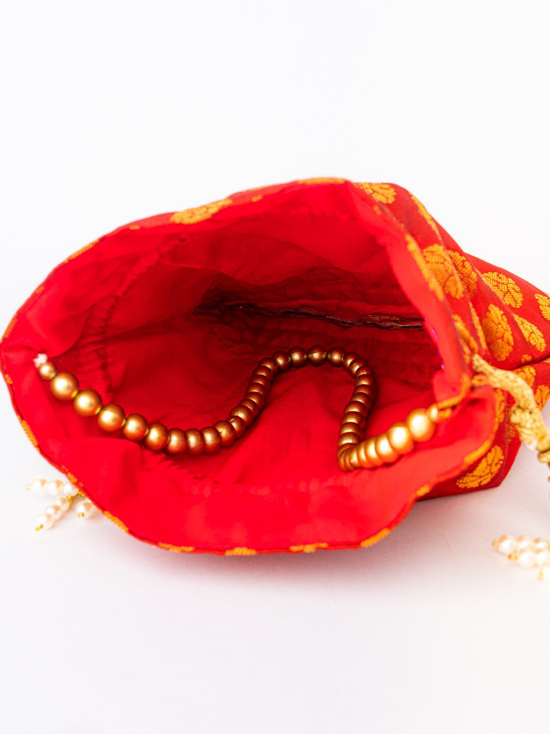 NR By Nidhi Rathi Red & Gold-Toned Embroidered Potli Clutch