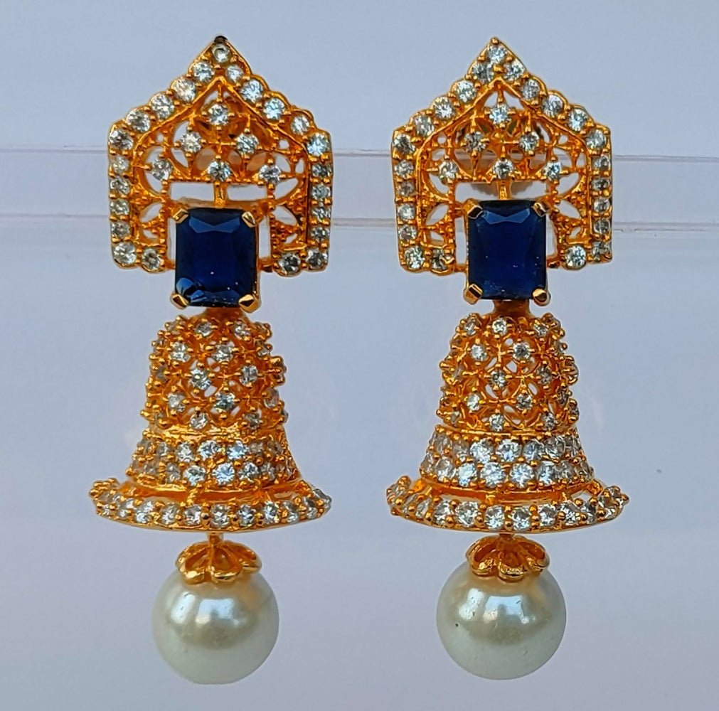 AD Bell Type Jhumkas with Blue Stone