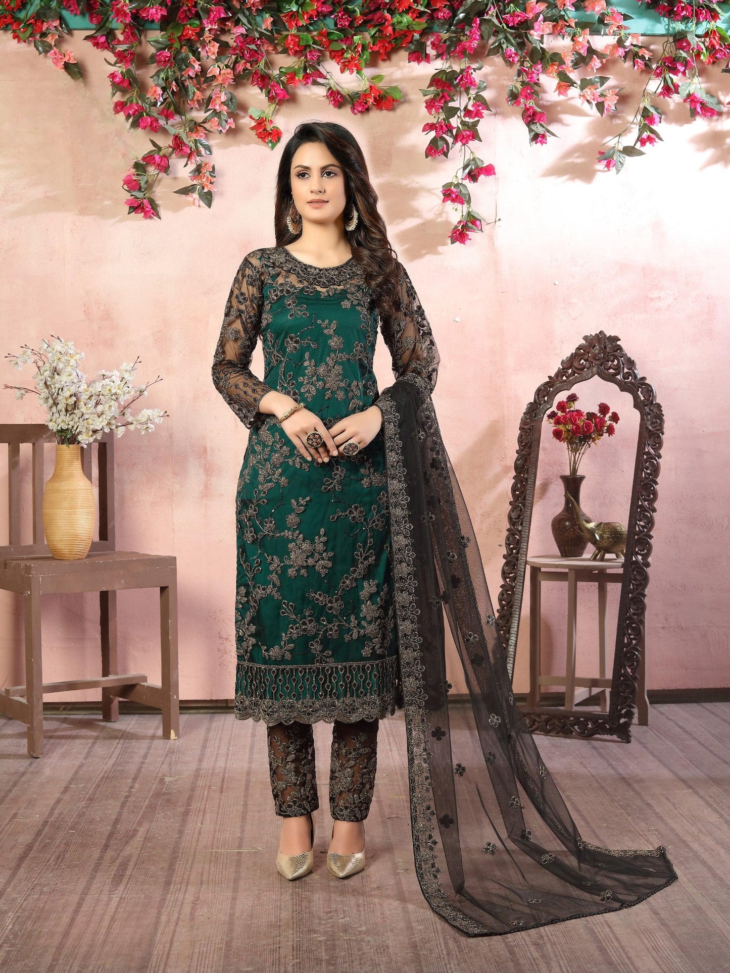 Anaita Green Embroidered Net Salwar Suit