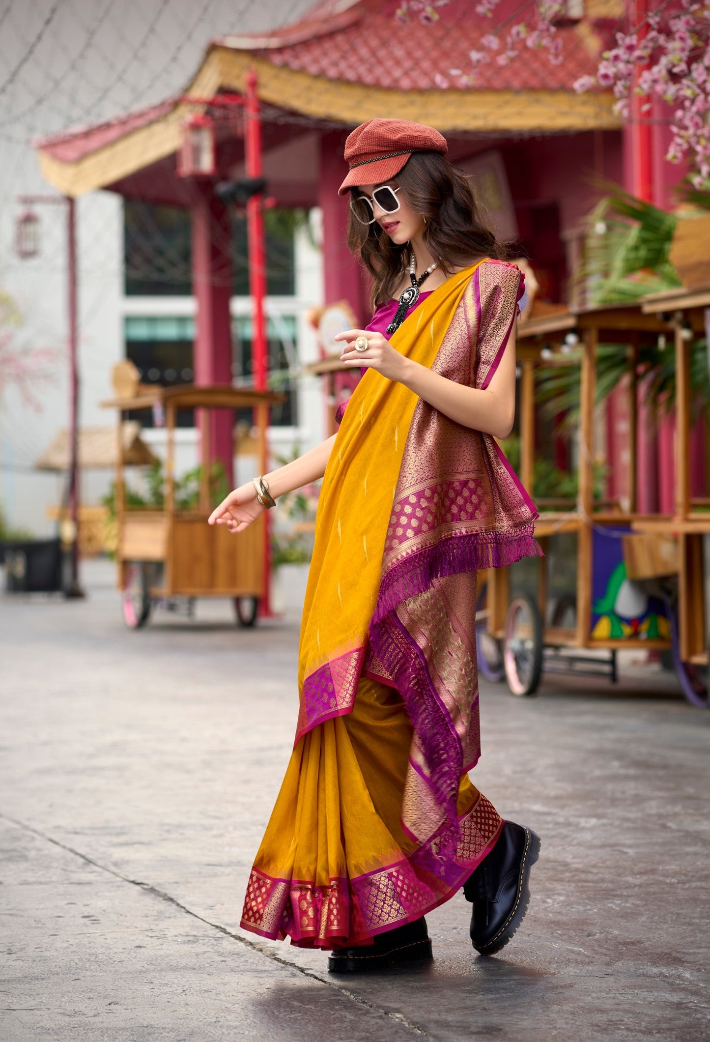 Anaita Mustard Designer Weaving Pure Silk Saree With Blouse