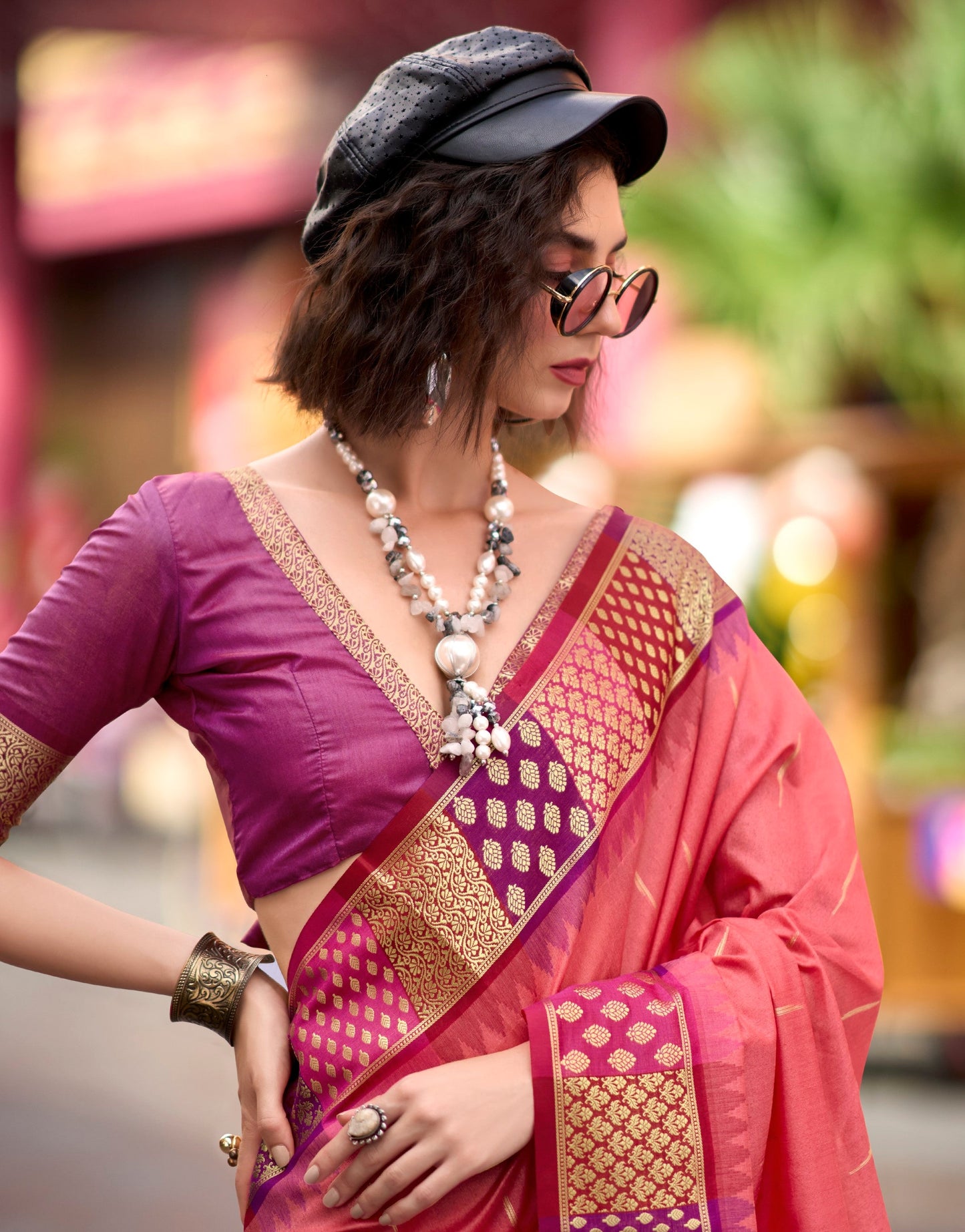 Anaita Peach Designer Weaving Pure Silk Saree With Blouse