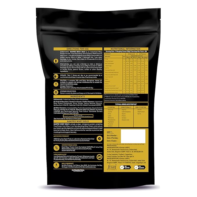Nakpro Gold Whey Protein Concentrate Unflavoured - 1000 gms