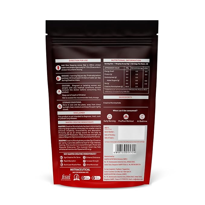 Nakpro Micronized Creatine Monohydrate Unflavoured - 100 gms