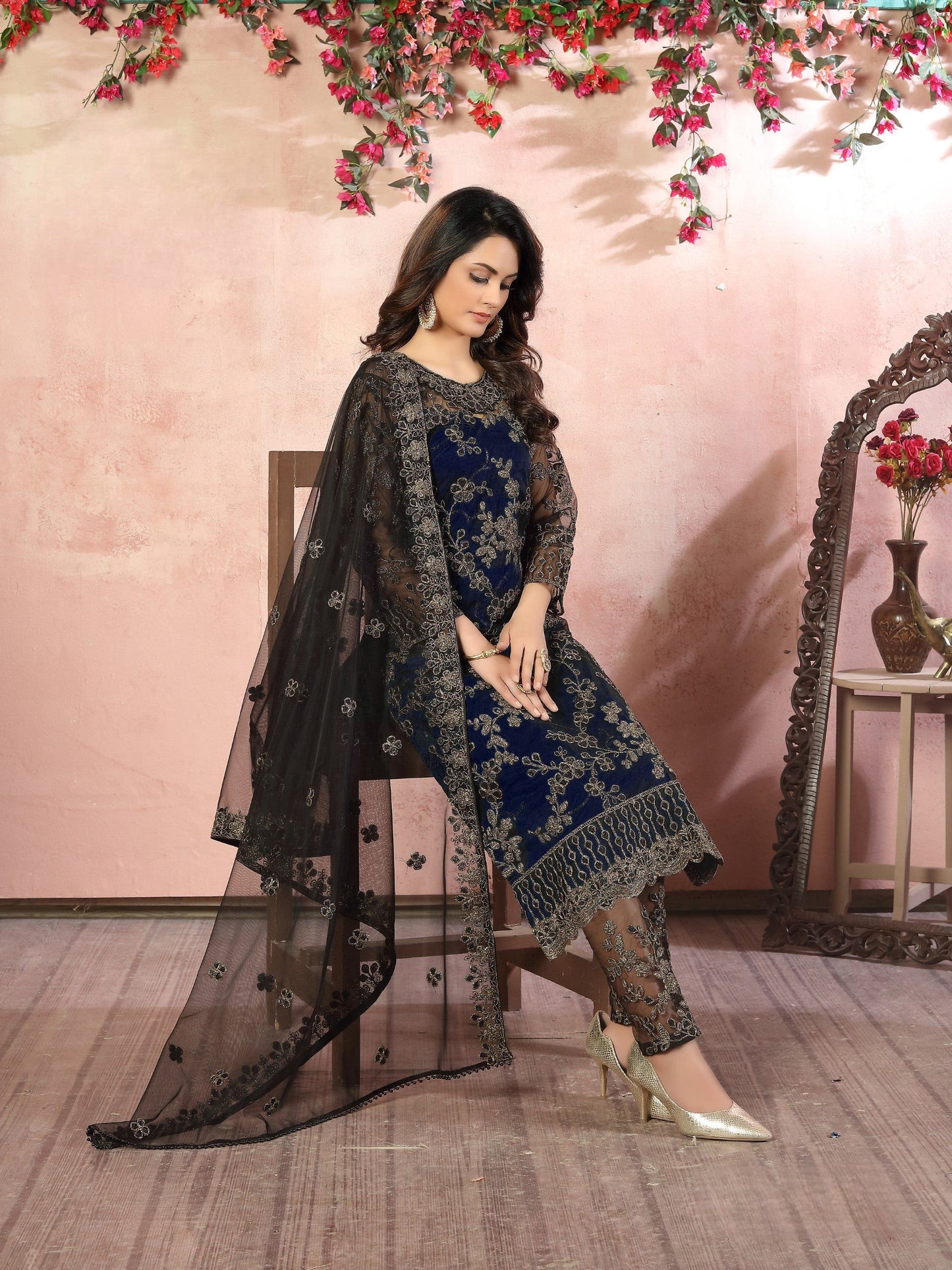 Anaita Navy Blue Embroidered Net Salwar Suit