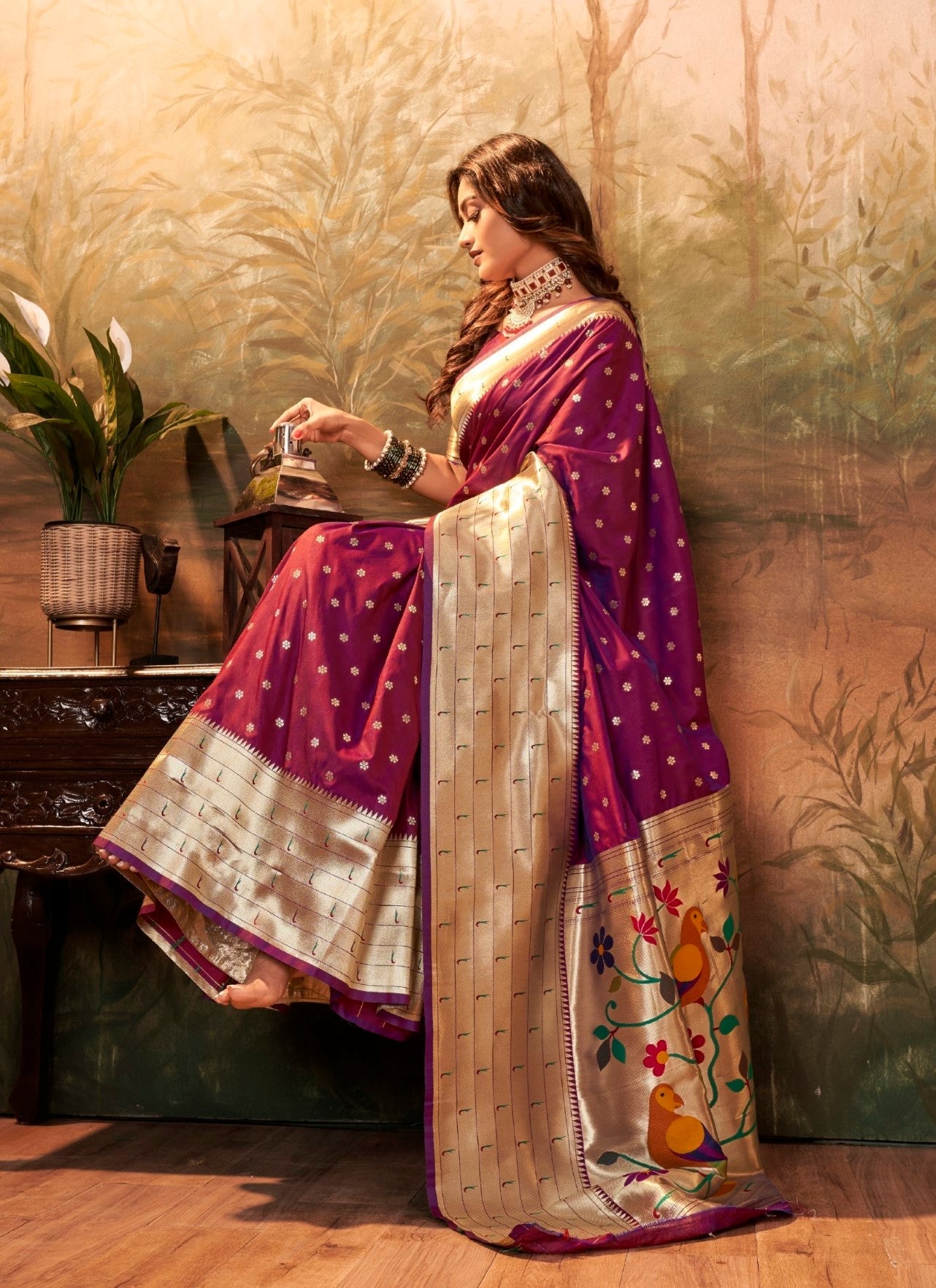 Anaita Purple Designer Zari Weaving Pure Paithani Silk Saree With Blouse
