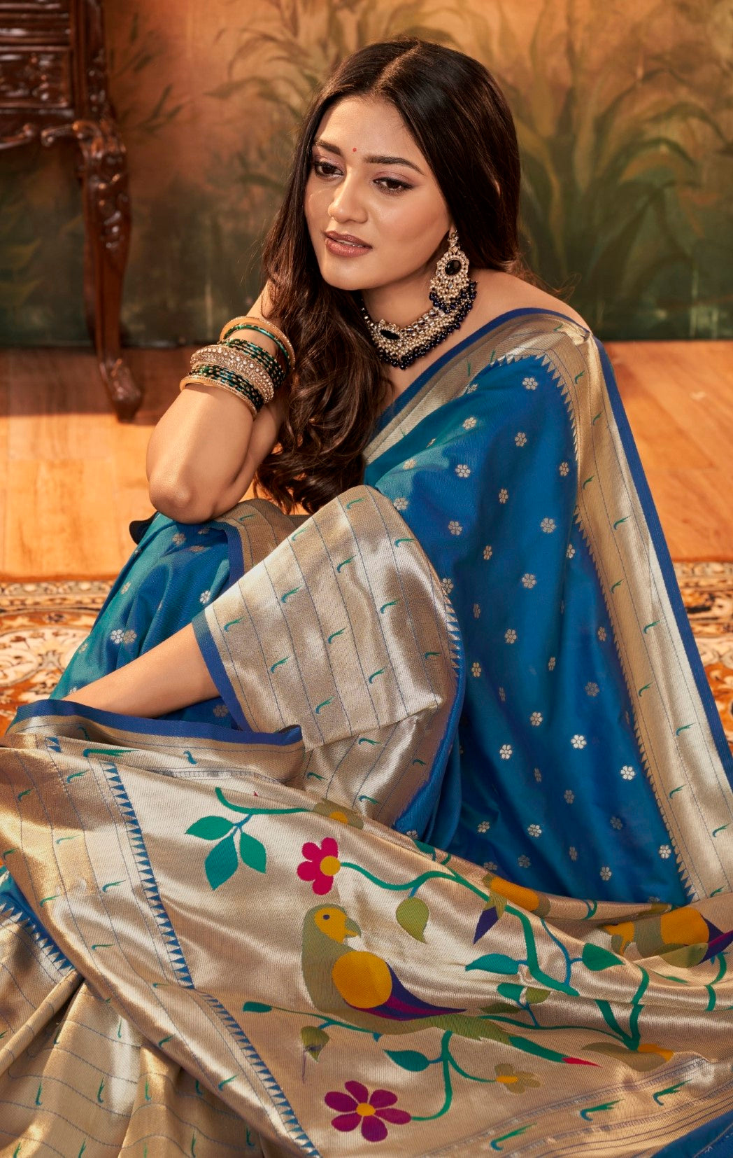Anaita Teal Designer Zari Weaving Pure Paithani Silk Saree With Blouse