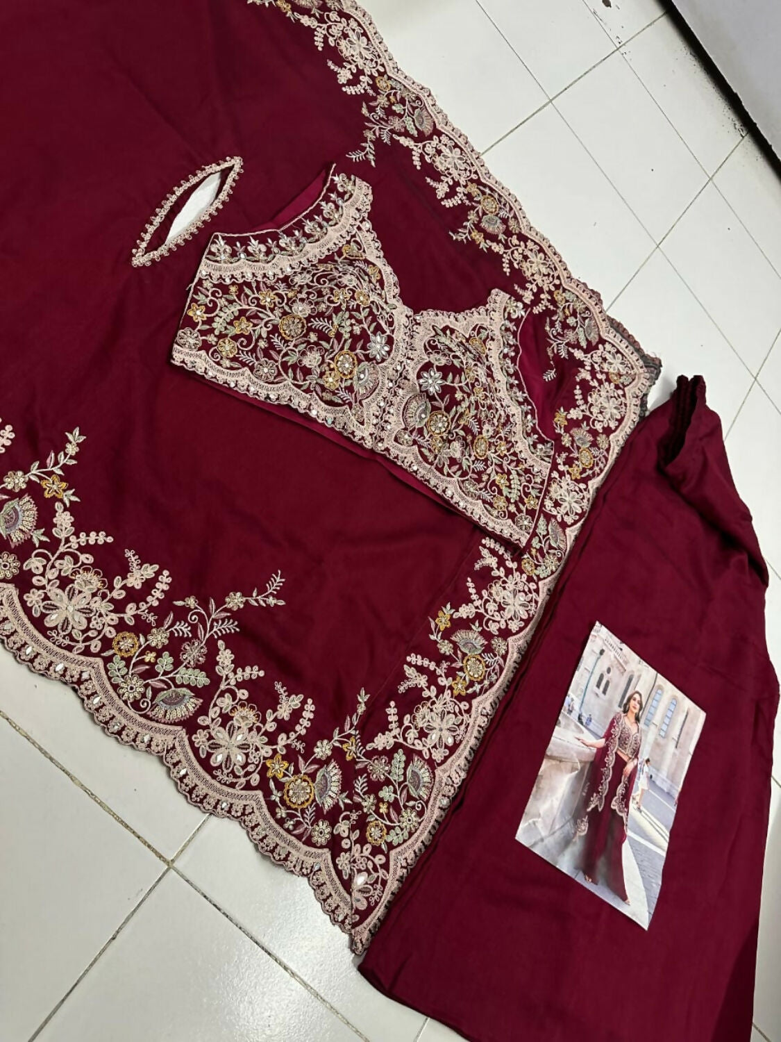 Anaita Red Real Premium Silk Stitched Shrug Suit with Embroidery Work